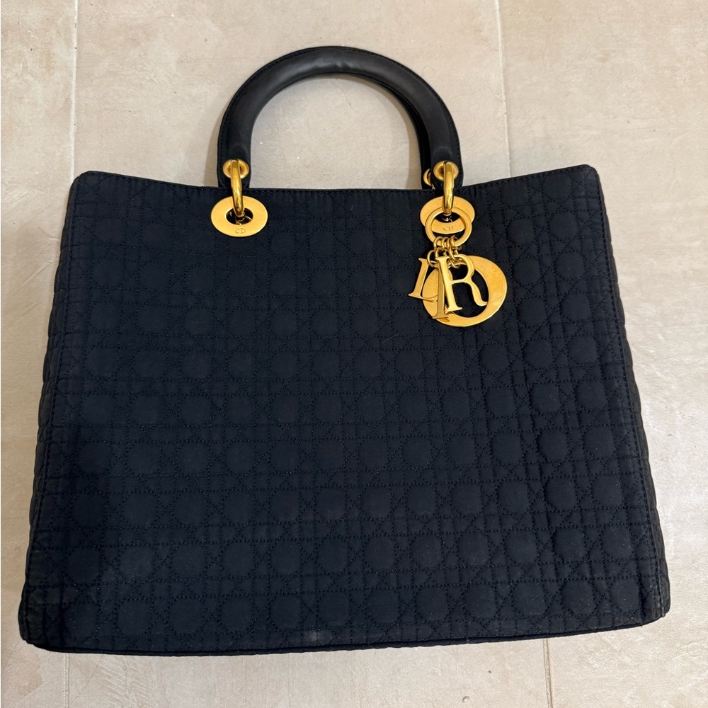 Christian Dior Lady Cannage Tote Bag Handbag Nylon Black